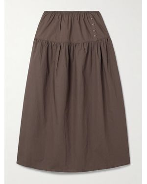 Deiji Studios Gathered Organic Cotton-Poplin Midi Skirt - Brown