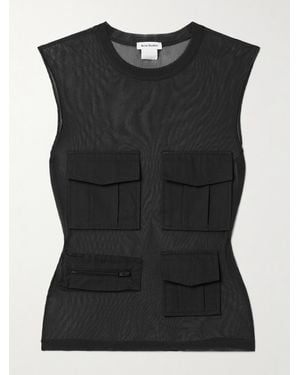 Acne Studios Cropped Paneled Cotton-Trimmed Stretch-Mesh Tank - Black