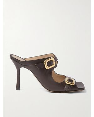 Bottega Veneta Stretch Buckle Leather Sandals - Brown