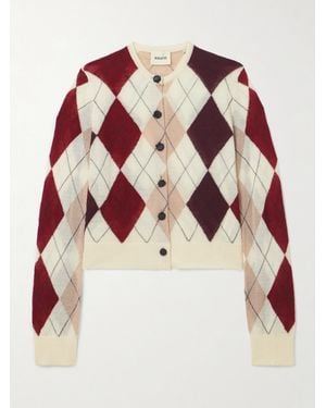 KHAITE Charli Cardigan Aus Einer Kaschmir-Mohairmischung Mit Kalbshaarbesätzen Und Argyle-Muster - Rot