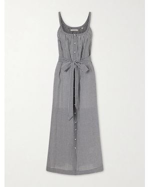 Doen Nevita Belted Checked Organic Cotton Midi Dress - Grey