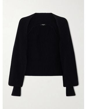 Balmain Ribbed-Knit Cardigan - Black