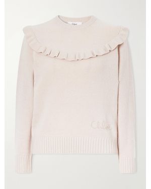 Chloé Ruffled Cashmere And Wool-Blend Sweater - Natural