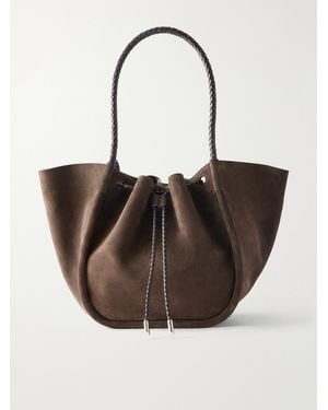 Proenza Schouler Large Ruched Leather-Trimmed Suede Tote - Natural