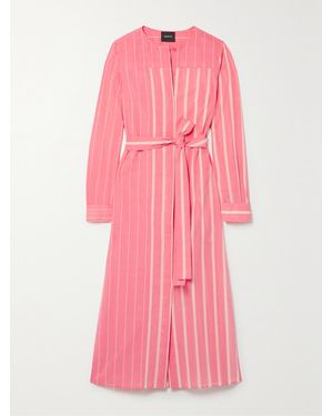 Akris Belted Striped Cotton-Voile Midi Dress - Pink