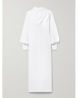 Rasario Gathered Stretch-Crepe Midi Dress - White