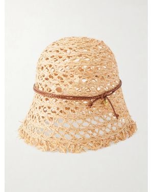 Ruslan Baginskiy Leather-Trimmed Straw Bucket Hat - Natural