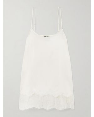 STAUD Chloe Lace-Trimmed Silk-Blend Satin Camisole - White