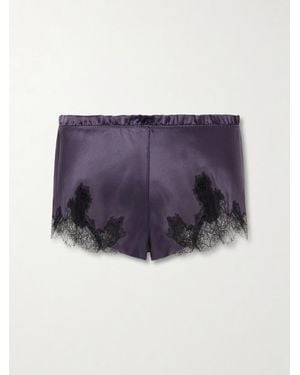 Carine Gilson Lace-Trimmed Silk-Satin Shorts - Purple