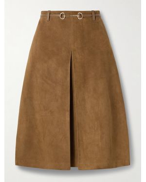 Gucci Midirock Aus Veloursleder Mit Lederbesätzen, Horsebit-Detail Und Falte - Natur