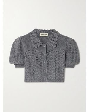 ShuShu/Tong Cropped Pointelle-Knit Wool-Blend Cardigan - Grey