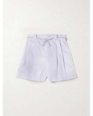 Zimmermann Luna Belted Linen Shorts - Purple