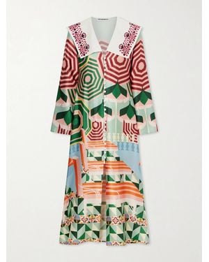 Christiano Marchelli Sofia Printed Silk-Blend Satin Midi Dress - White