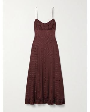 Doen Rosaria Gathered Polka-Dot Silk-Blend Midi Dress - Purple