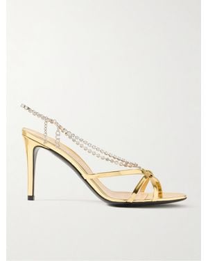 Gucci Heloise Crystal-Embellished Metallic Leather Sandals - Natural