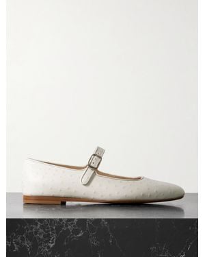 Le Monde Beryl Mary-Jane-Ballerinas Aus Leder Mit Straußeneffekt - Weiß