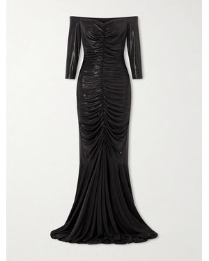Norma Kamali Off-The-Shoulder Ruched Stretch-Lamé Gown - Schwarz