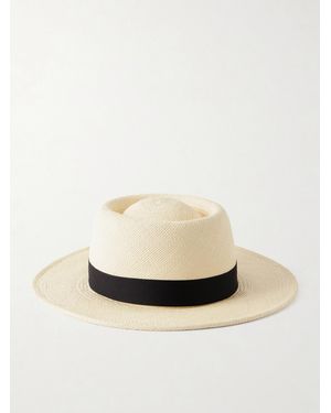 Gigi Burris Millinery Sophia Cotton-Trimmed Woven Straw Fedora - White