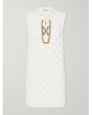 Burberry Embellihsed Knitted Cotton-Blend Mini Dress - White