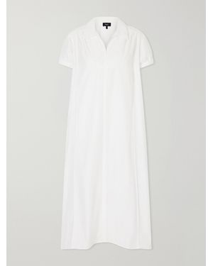 Theory Gathered Cotton-Blend Poplin Midi Dress - White
