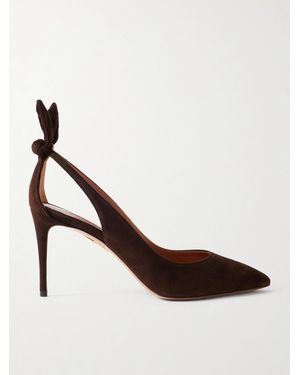 Aquazzura Bow Tie 85 Suede Court Shoes - Brown