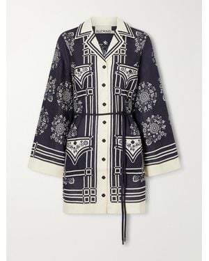 ALÉMAIS Banderra Belted Printed Linen Mini Dress - Blue