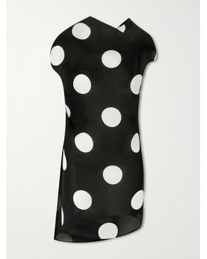 KHAITE Tatia Draped Polka-Dot Silk Mini Dress - Black