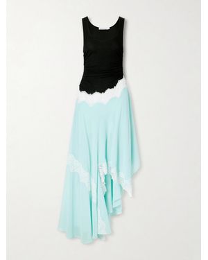 Christopher Esber Cutaway Asymmetric Lace-Trimmed Ruched Stretch-Jersey And Crepe Dress - Blue