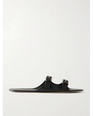 Christen Buckled Leather Flat Sandals - White