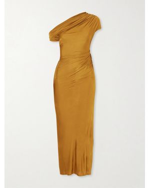 Galvan London Off-The-Shoulder Draped Satin-Jersey Maxi Dress - Metallic