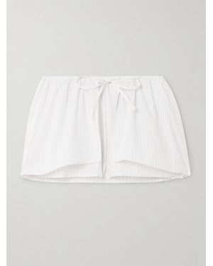 Deiji Studios Wrap-Effect Striped Organic Cotton-Poplin Shorts - White