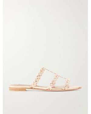 Aquazzura Infinity Chain Perforated Metallic-Leather Flats - Natural
