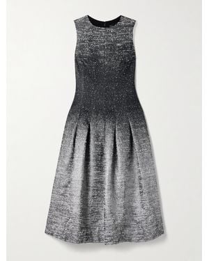 Oscar de la Renta Pleated Metallic Bouclé-Tweed Midi Dress - Grey