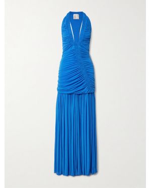 Christopher Esber Orion Open-Back Ruched Mesh Gown - Blue