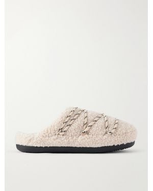Moon Boot Teddy Suede-Trimmed Plush Mules - Blanc