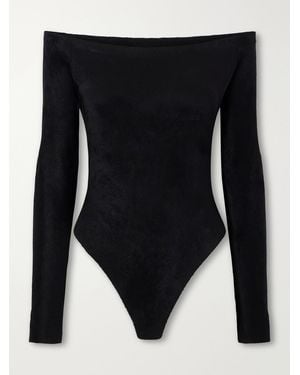Alaïa Off-The-Shoulder Velvet Bodysuit - Black