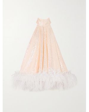 16Arlington Cindy Feather-Trimmed Sequined Tulle Mini Dress - White