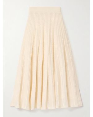 KHAITE Dawn Pointelle-Knit Midi Skirt - Natural