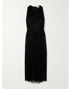 Veronica de Piante Celeste Fringed Duchesse Silk-Satin Mini Dress - Black