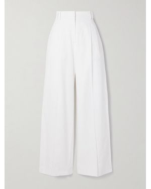 Another Tomorrow Net Sustain Pleated Linen Wide-Leg Trousers - White