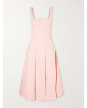 STAUD Willow Pleated Cotton-Blend Midi Dress - Pink