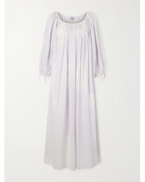 Thierry Colson Athenaïs Gathered Striped Cotton-Voile Maxi Dress - White