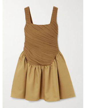 Abadia Kaia Ruched Chiffon And Twill Mini Dress - Natural