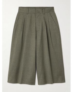 Fortela Pleated Wool-Blend Shorts - Green