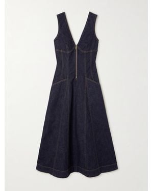 Self-Portrait Panelled Denim Midi Dress - Blue
