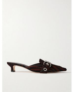 Aeyde Danielle Buckle-Embellished Zebra-Print Pony Hair Mules - White
