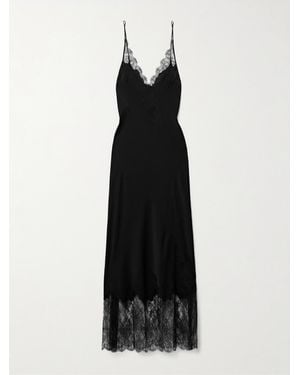Carine Gilson Lace-Trimmed Silk-Satin Nightdress - Black