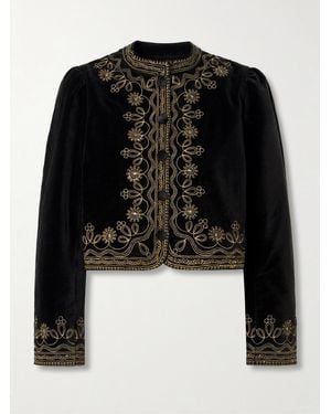 RIXO London Denver Verkürzte Jacke Aus Baumwollsamt Mit Stickereien - Schwarz