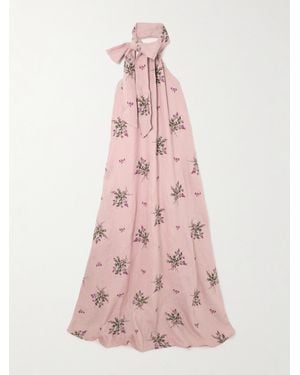 Agua Bendita Efímero Wisteria Embroidered Linen Halterneck Maxi Dress - Pink