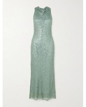 Rebecca Vallance Nixie Open-Back Embellished Metallic Mesh Midi Dress - Green